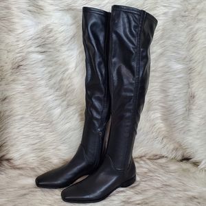 NWOT Aquatalia By Marvin K Italian Leather Black Tall Riding Boots Above Knee 7